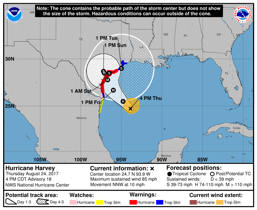 Tropical Storm Harvey Intensifies to Hurricane Strength