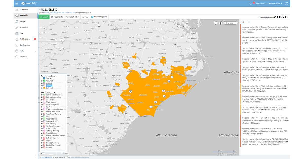 Hurricane Florence Contact Suspension Recommendations