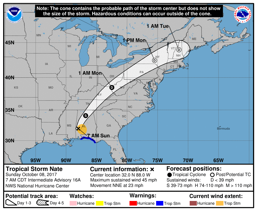 Hurricane Nate Makes Landfall - Now a Tropical Storm.