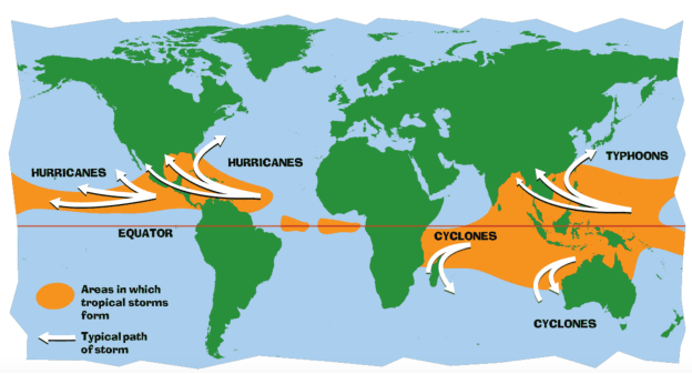 Figure 1: Tropical storms as they are known around the globe (courtesy: NASA)
