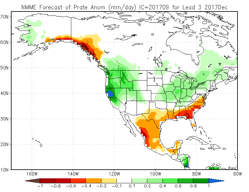 NMME Precipitation forecast for DEC 2017 is shown on a map of the United States.
