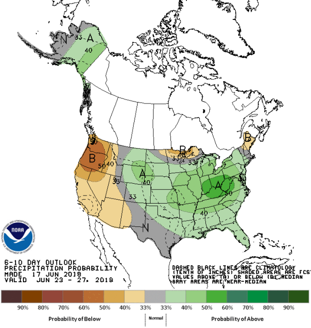 A map showing the 6-10 Day Precipitation Outlook (Courtesy: Climate Prediction Center)